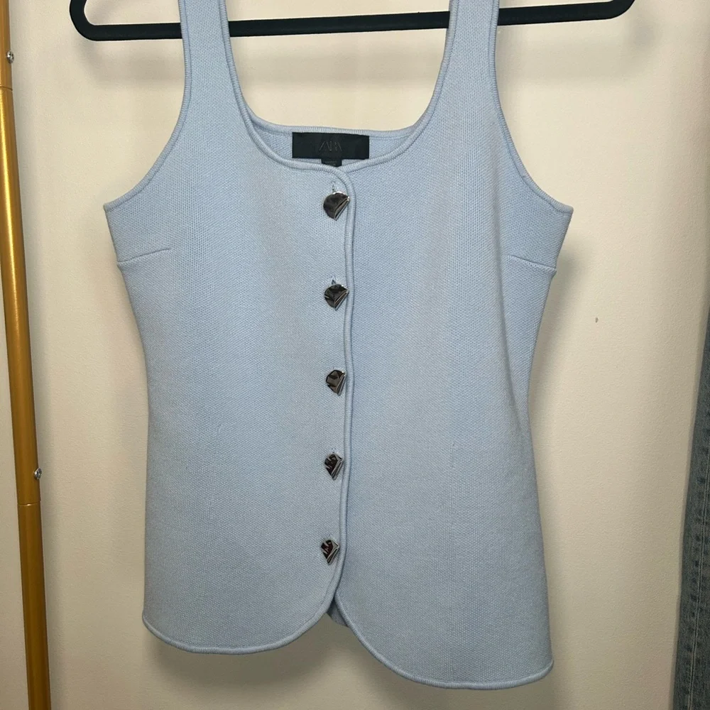 Zara Plain Knit Corset Top Blue M - Picture 3 of 6